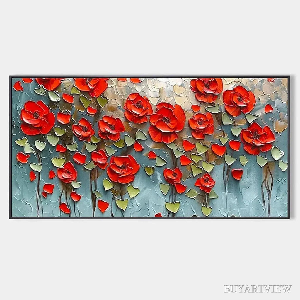 ARTOVITAS Crimson Field – Textured Impasto Red Poppy Field Painting - image 1