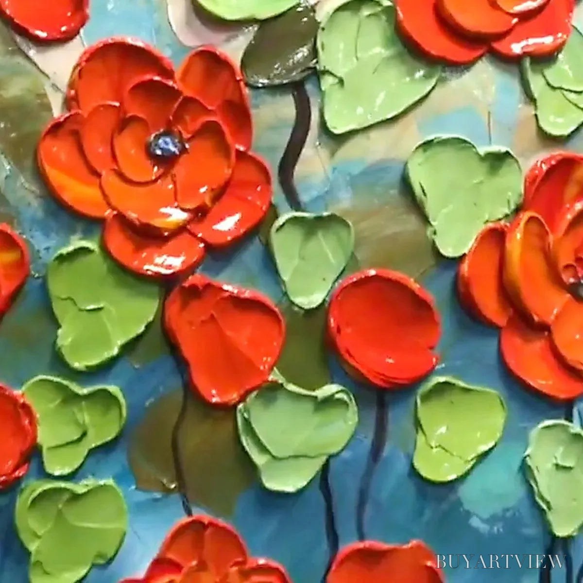 ARTOVITAS Crimson Field – Textured Impasto Red Poppy Field Painting - image 3