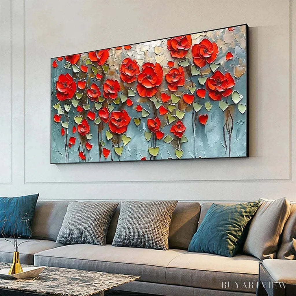 ARTOVITAS Crimson Field – Textured Impasto Red Poppy Field Painting - image 4