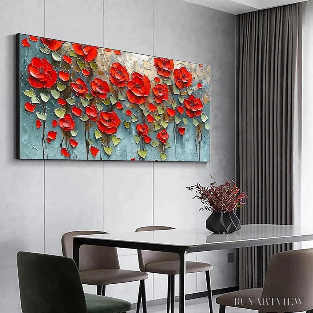 ARTOVITAS Crimson Field – Textured Impasto Red Poppy Field Painting - image 5