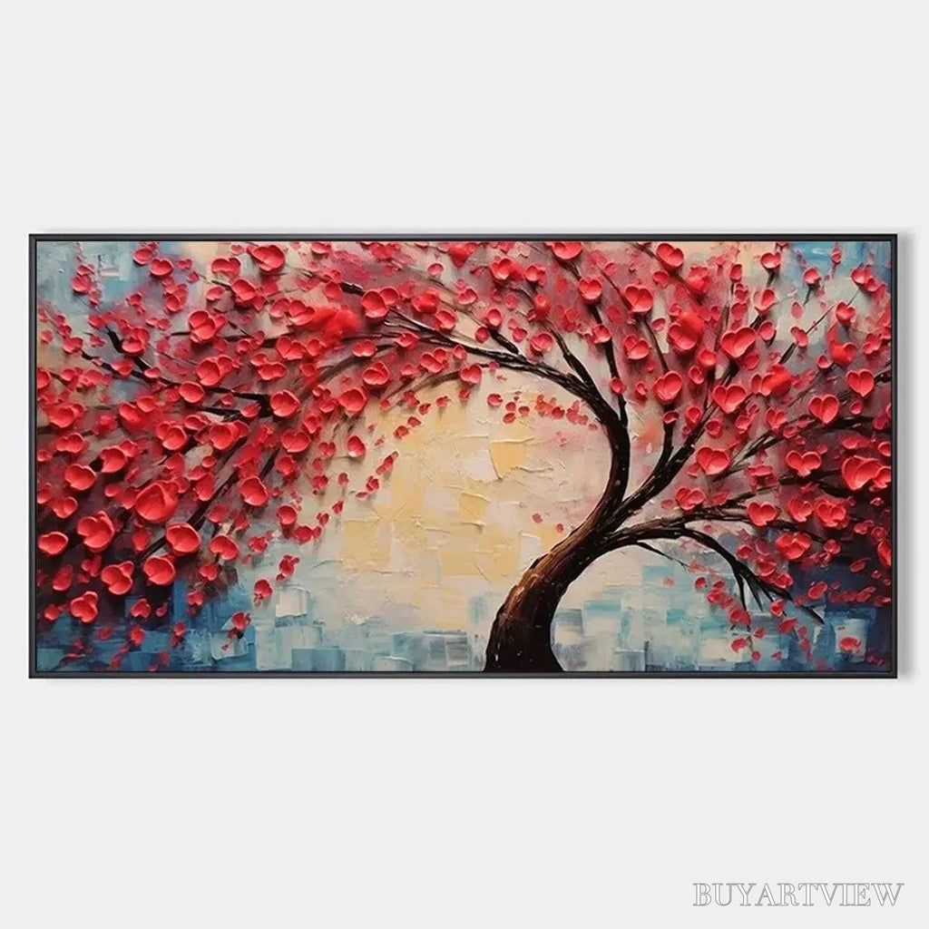 ARTOVITAS Heart Tree – Textured Impasto Red Tree Painting with Heart-Shaped Leaves - image 1
