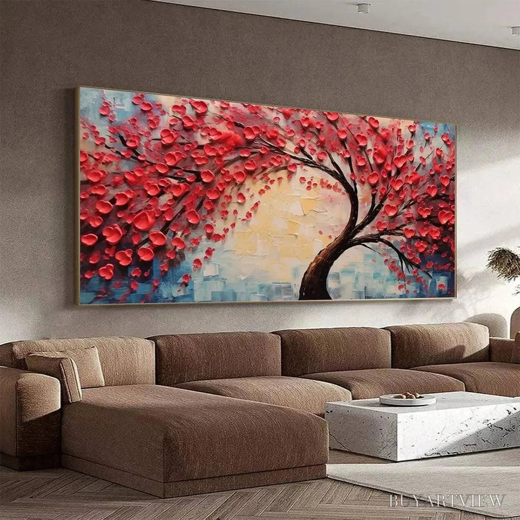 ARTOVITAS Heart Tree – Textured Impasto Red Tree Painting with Heart-Shaped Leaves - image 4