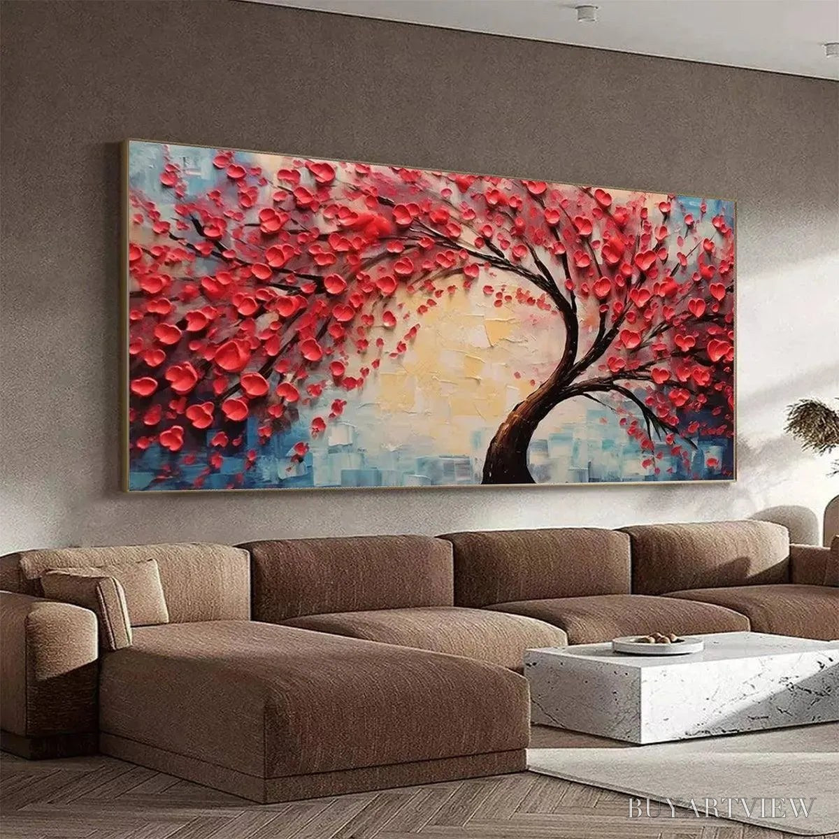 ARTOVITAS Heart Tree – Textured Impasto Red Tree Painting with Heart-Shaped Leaves - image 4