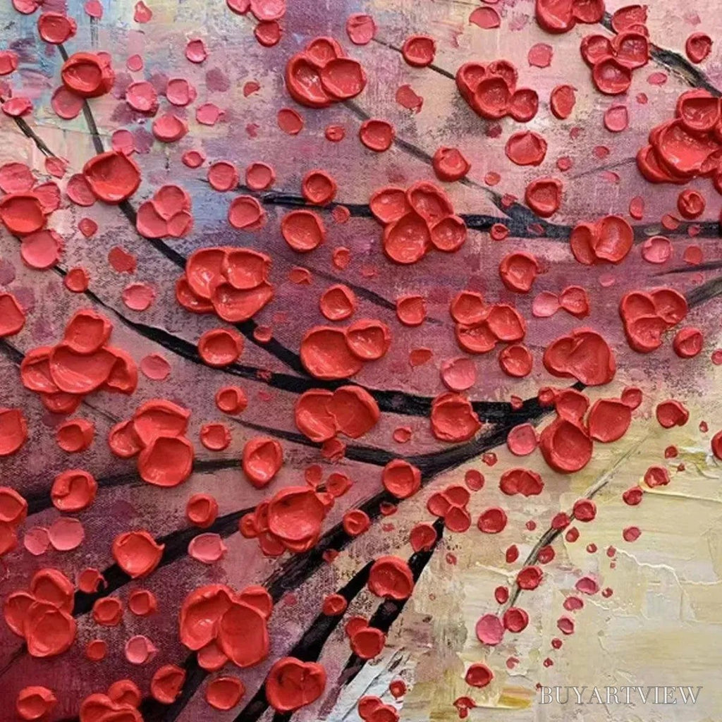 ARTOVITAS Heart Tree – Textured Impasto Red Tree Painting with Heart-Shaped Leaves - image 5