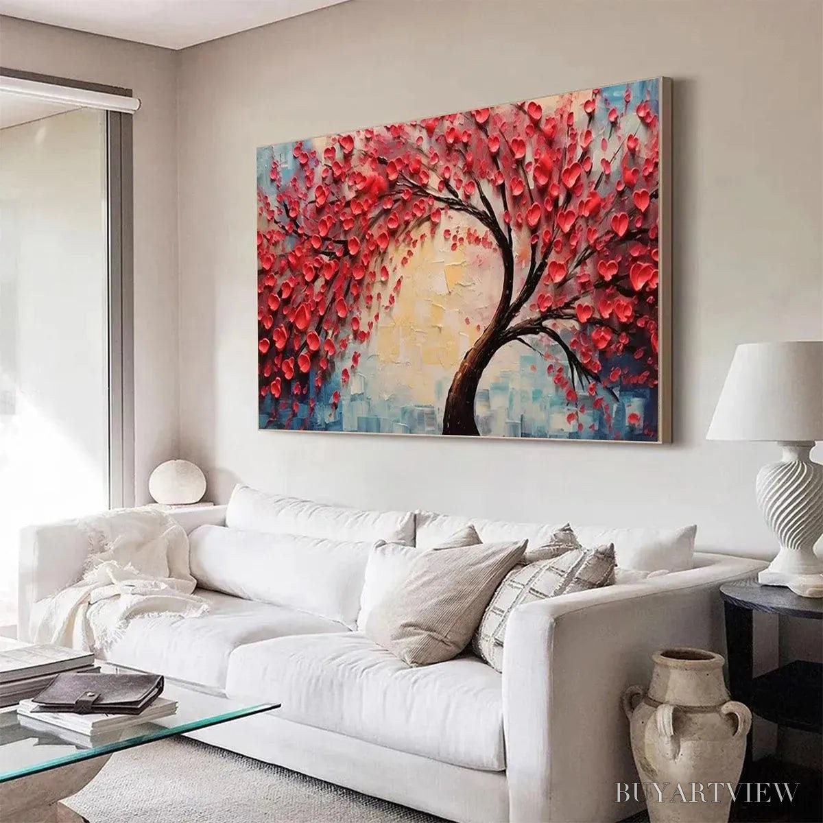 ARTOVITAS Heart Tree – Textured Impasto Red Tree Painting with Heart-Shaped Leaves - image 6