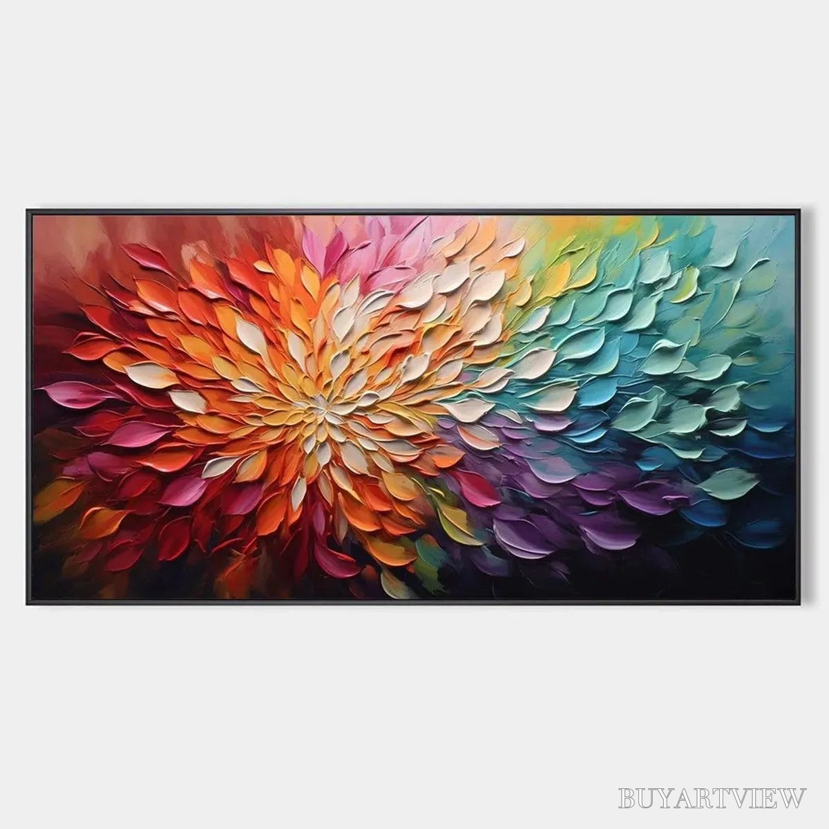 ARTOVITAS Rainbow Petals – Textured Impasto Abstract Floral Painting in Rainbow Colors - image 1