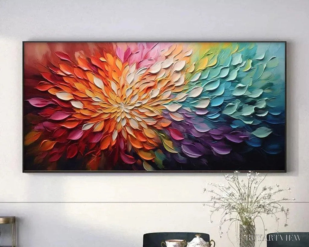 ARTOVITAS Rainbow Petals – Textured Impasto Abstract Floral Painting in Rainbow Colors - image 2