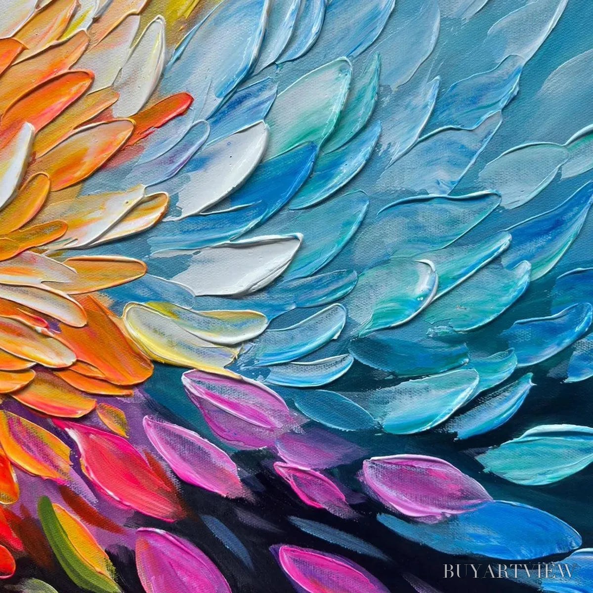 ARTOVITAS Rainbow Petals – Textured Impasto Abstract Floral Painting in Rainbow Colors - image 3