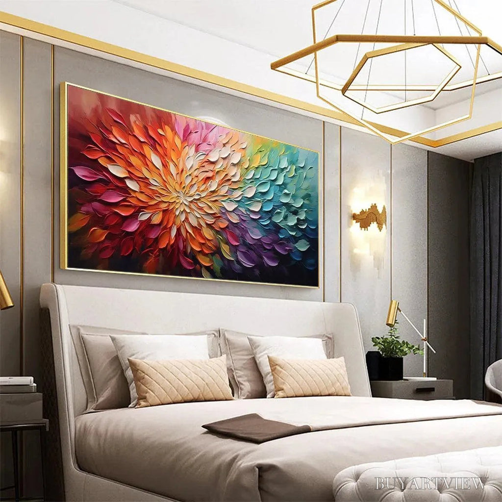 ARTOVITAS Rainbow Petals – Textured Impasto Abstract Floral Painting in Rainbow Colors - image 4
