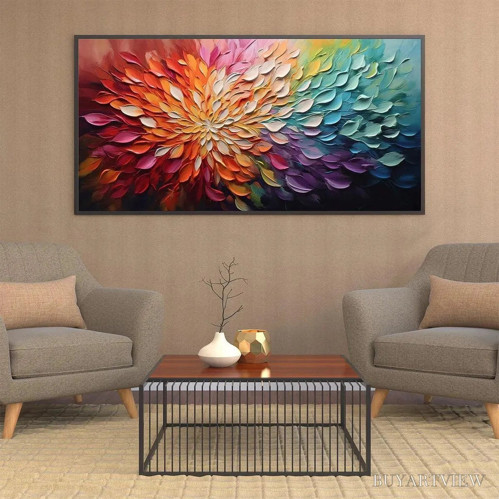 ARTOVITAS Rainbow Petals – Textured Impasto Abstract Floral Painting in Rainbow Colors - image 5