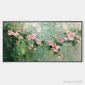 ARTOVITAS Spring Blossom – Textured Pink Floral Painting on Green Background - image 1