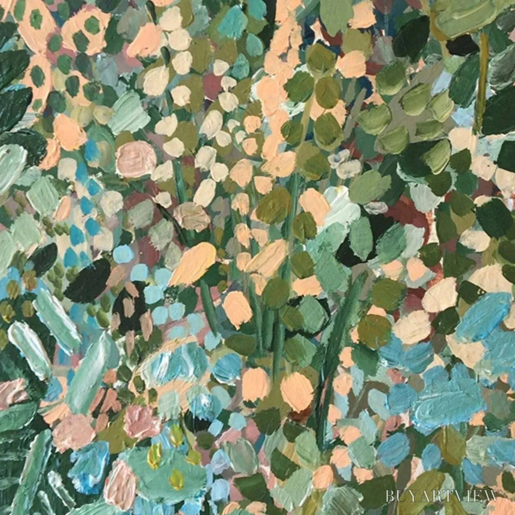 ARTOVITAS Enchanted Garden – Vertical Abstract Floral Painting in Green, Blue, and Peach - image 5