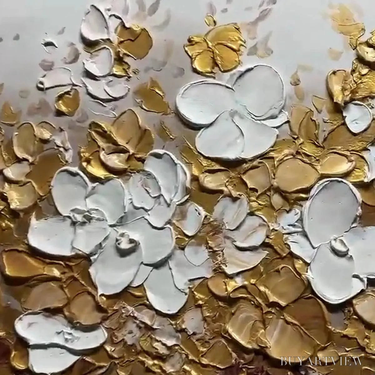 ARTOVITAS Golden Garden – Textured White and Gold Floral Impasto Painting - image 5