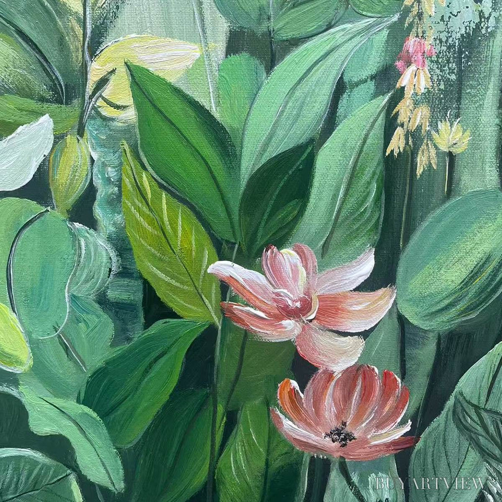ARTOVITAS Botanical Garden – Vertical Green and Yellow Floral Painting - image 6
