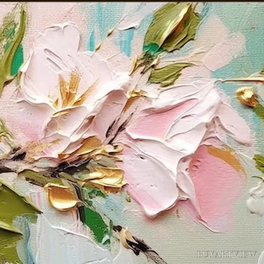 ARTOVITAS Golden Blush – Textured Pink and Gold Floral Impasto Painting - image 5