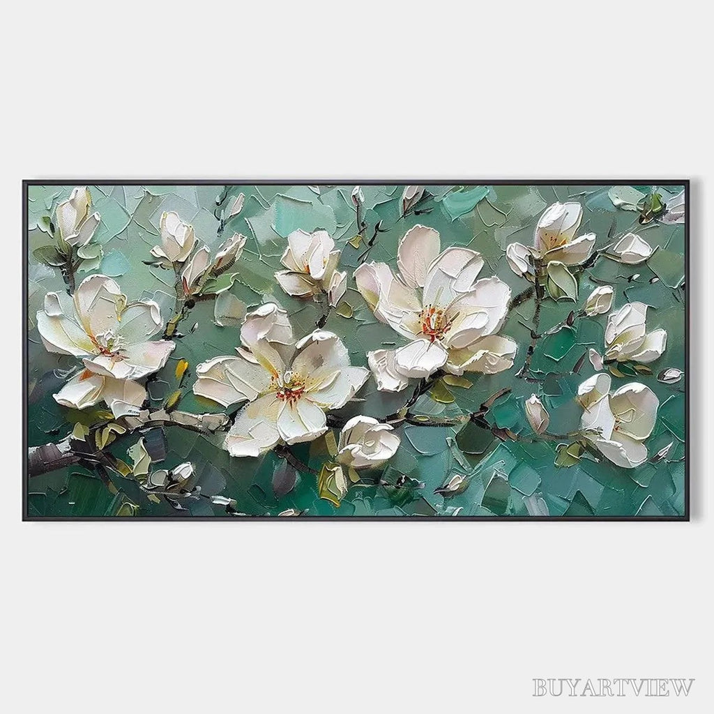 ARTOVITAS Jade Magnolias – White Magnolia Impasto Painting - image 1