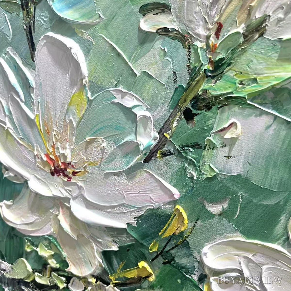 ARTOVITAS Jade Magnolias – White Magnolia Impasto Painting - image 3