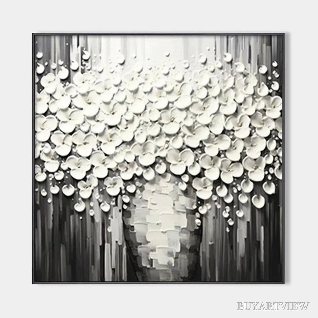 ARTOVITAS White Bouquet – Textured White Floral Painting on Grey Background - image 1