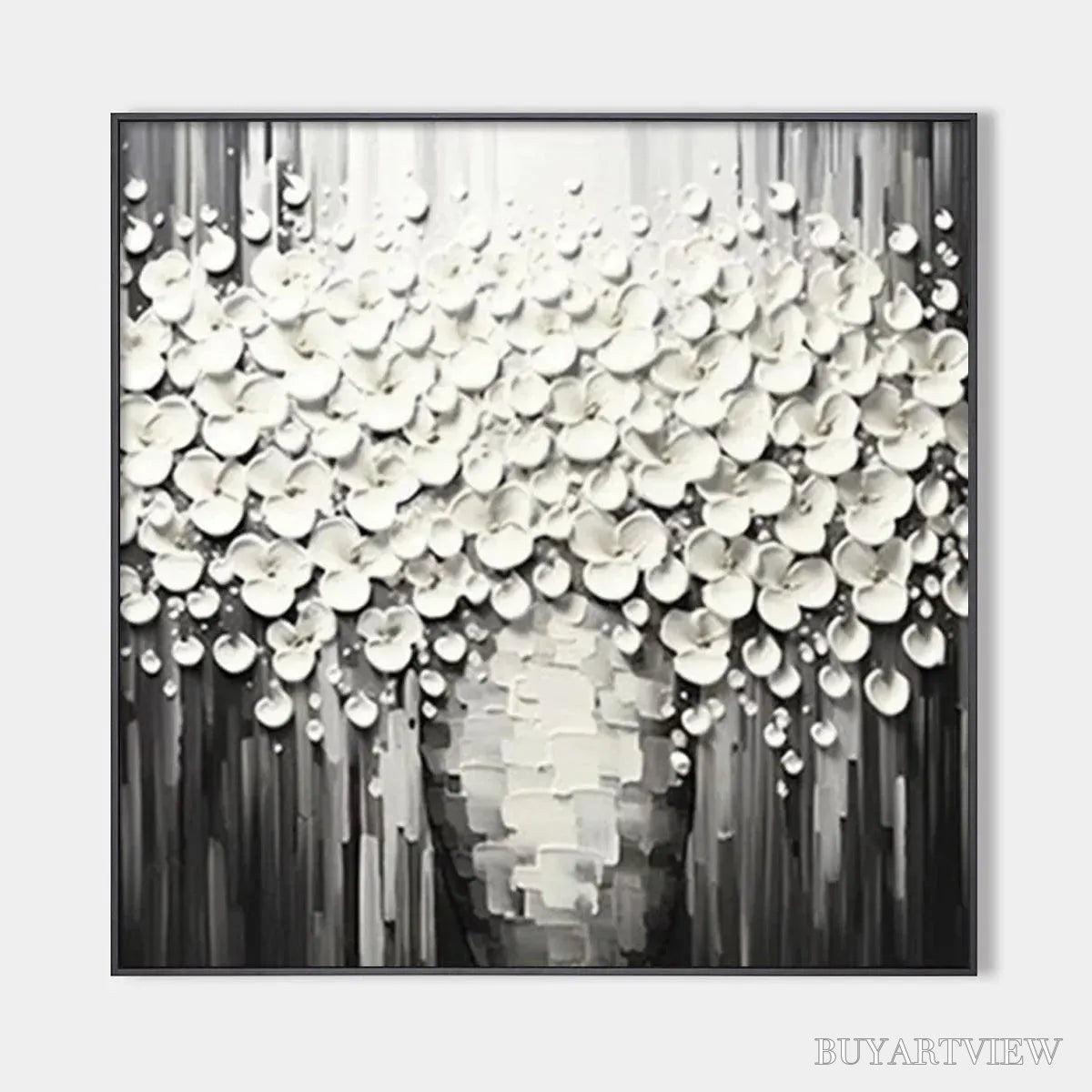 ARTOVITAS White Bouquet – Textured White Floral Painting on Grey Background - image 1