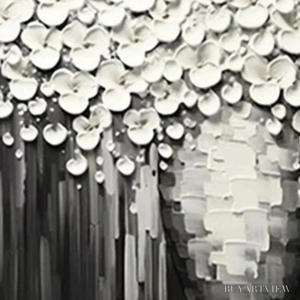 ARTOVITAS White Bouquet – Textured White Floral Painting on Grey Background - image 5