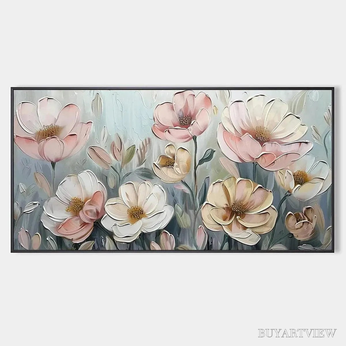 ARTOVITAS Soft Blossoms – Textured Impasto Floral Painting in Soft Pink and White - image 1