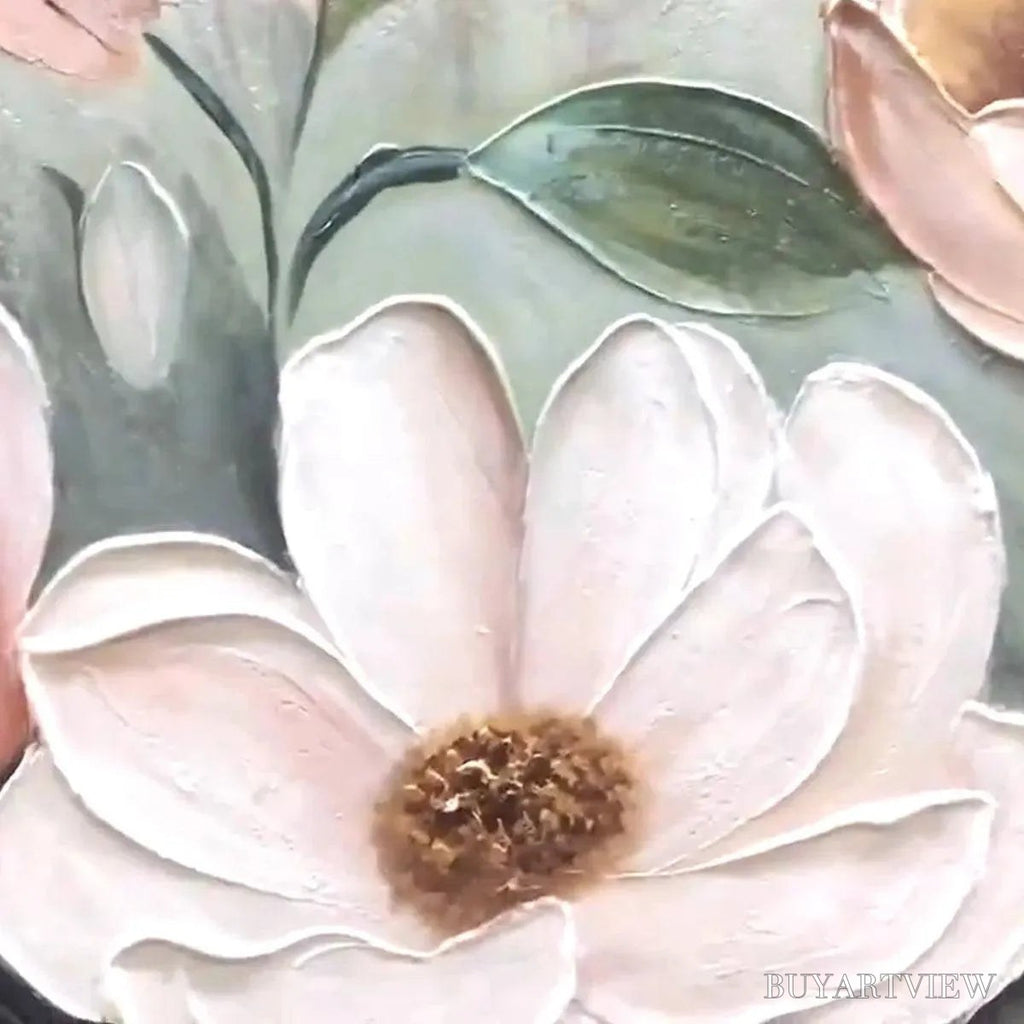 ARTOVITAS Soft Blossoms – Textured Impasto Floral Painting in Soft Pink and White - image 3