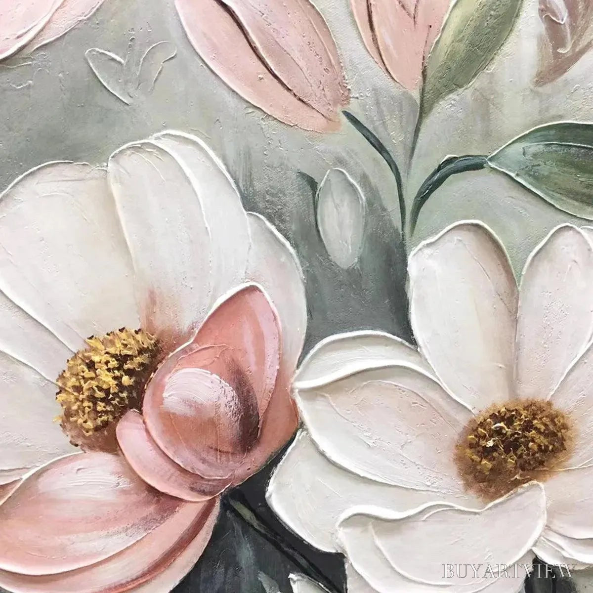 ARTOVITAS Soft Blossoms – Textured Impasto Floral Painting in Soft Pink and White - image 5