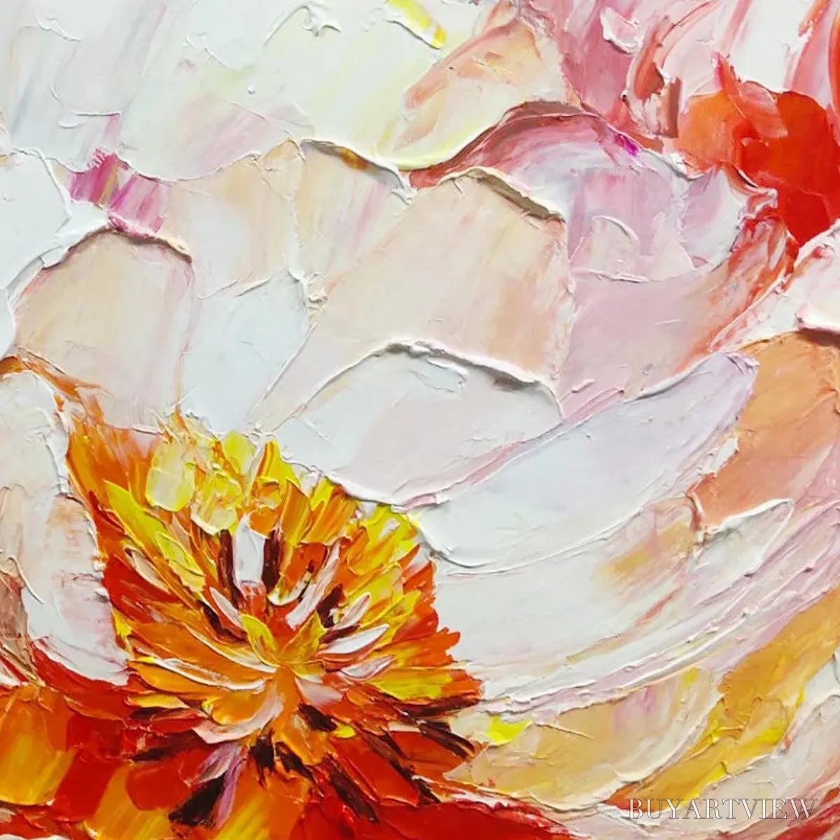 ARTOVITAS Blooming Peony – Textured Impasto Peony Painting in Pink and Orange - image 3