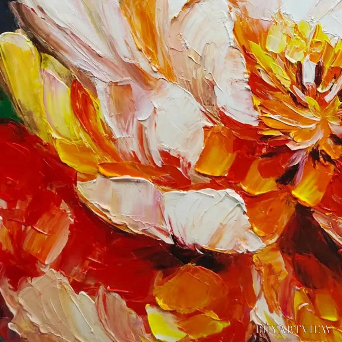 ARTOVITAS Blooming Peony – Textured Impasto Peony Painting in Pink and Orange - image 5