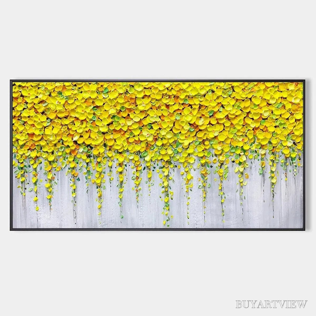 ARTOVITAS Golden Cascade – Textured Yellow Floral Painting on Grey Background - image 1