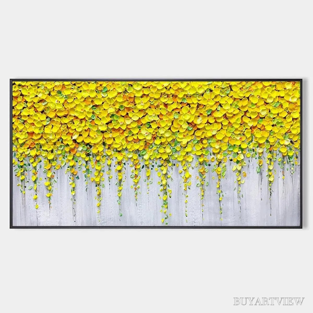 ARTOVITAS Golden Cascade – Textured Yellow Floral Painting on Grey Background - image 1