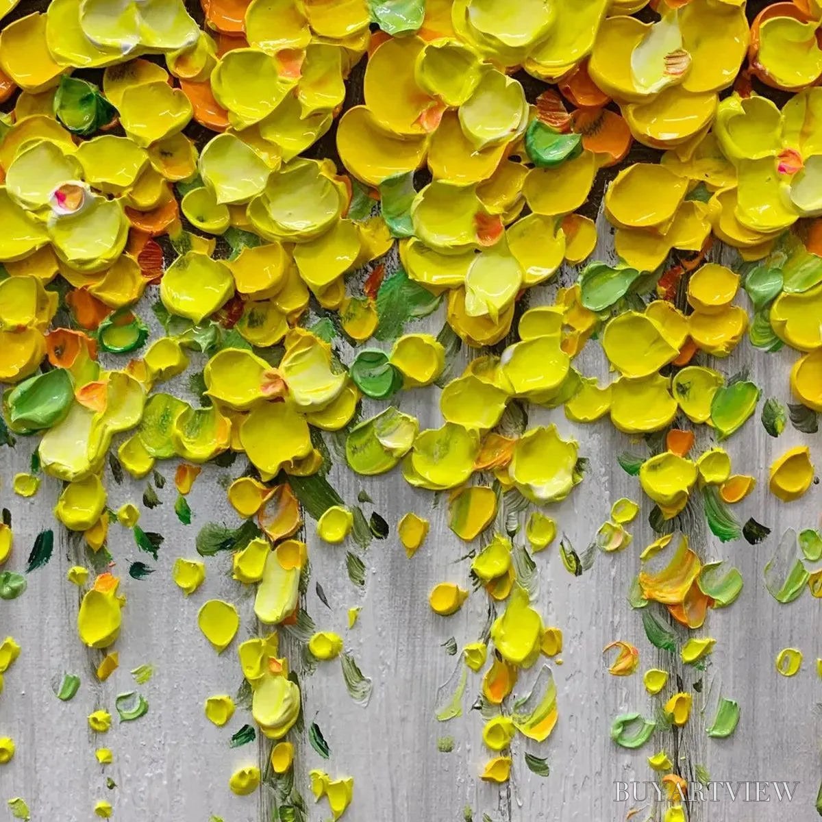 ARTOVITAS Golden Cascade – Textured Yellow Floral Painting on Grey Background - image 3