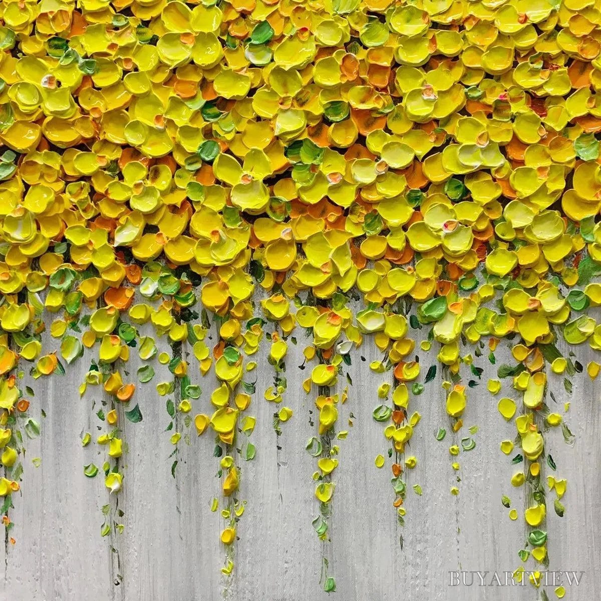 ARTOVITAS Golden Cascade – Textured Yellow Floral Painting on Grey Background - image 5