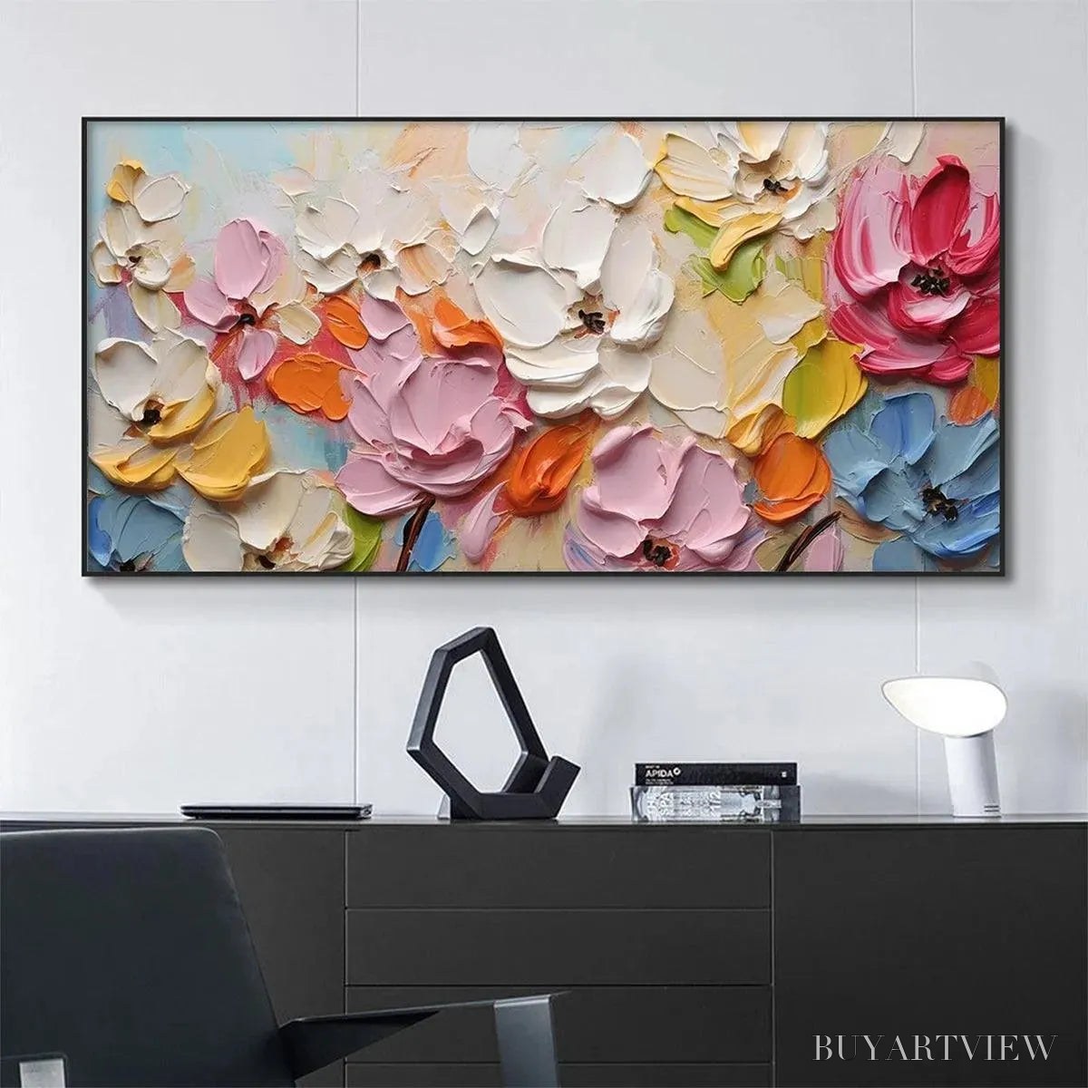 ARTOVITAS Spring Bouquet – Textured Impasto Floral Painting in Pastel Rainbow Colors - image 2