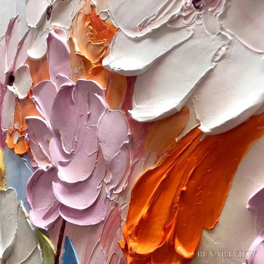 ARTOVITAS Spring Bouquet – Textured Impasto Floral Painting in Pastel Rainbow Colors - image 3