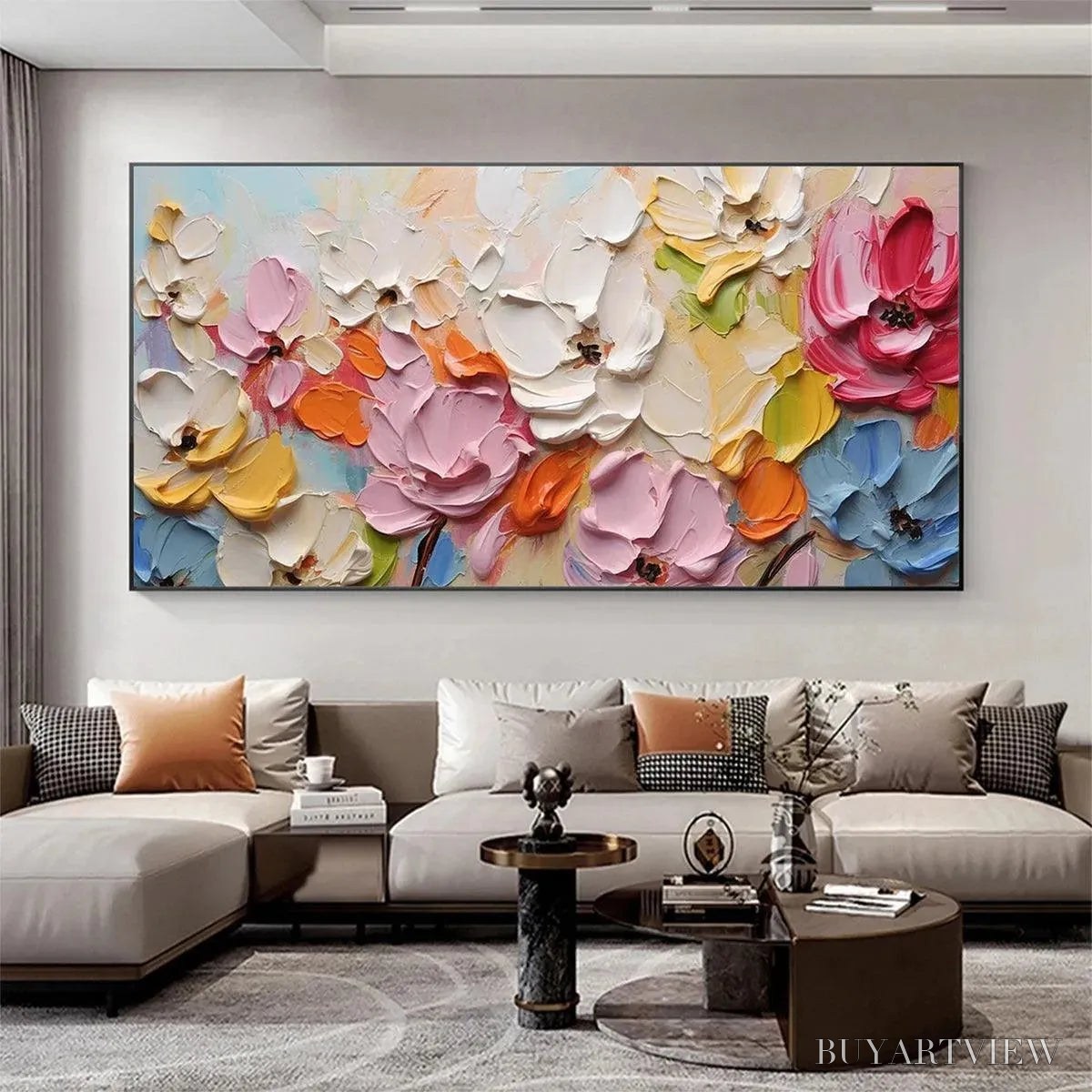 ARTOVITAS Spring Bouquet – Textured Impasto Floral Painting in Pastel Rainbow Colors - image 4