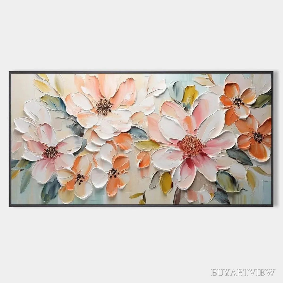 ARTOVITAS Peach Blossom – Textured Impasto Floral Painting in Peach and White - image 1