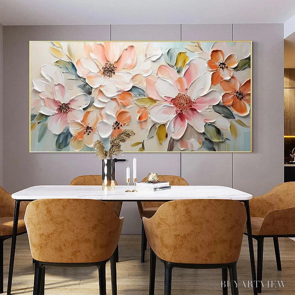 ARTOVITAS Peach Blossom – Textured Impasto Floral Painting in Peach and White - image 4