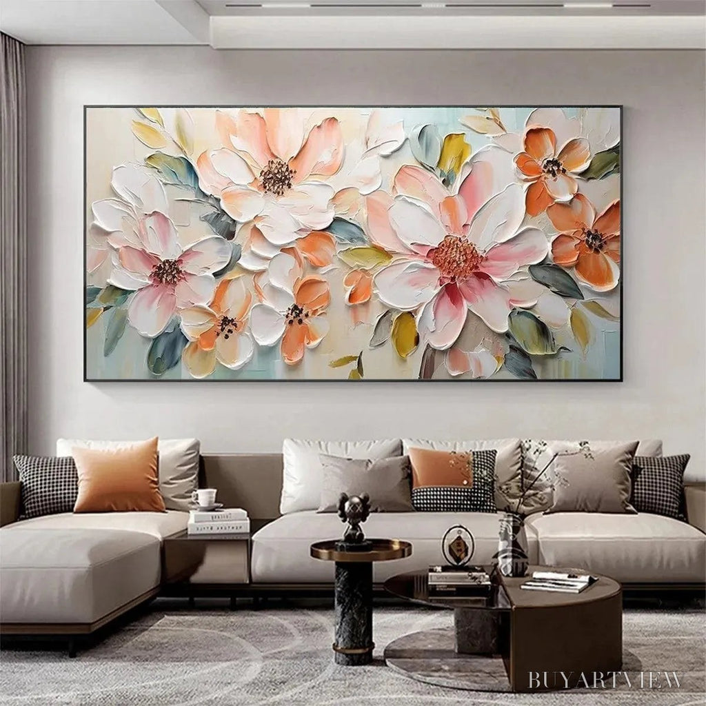 ARTOVITAS Peach Blossom – Textured Impasto Floral Painting in Peach and White - image 5