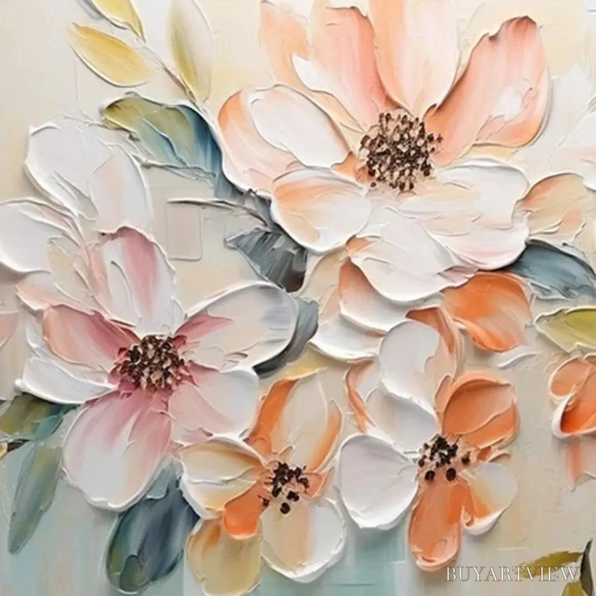 ARTOVITAS Peach Blossom – Textured Impasto Floral Painting in Peach and White - image 6