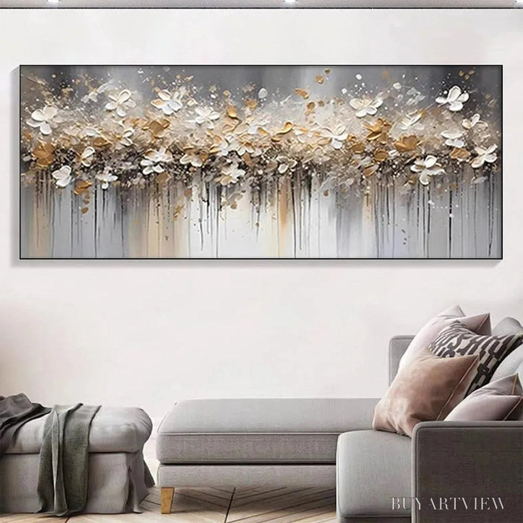 ARTOVITAS Golden Drift – White and Gold Floral Abstract Painting - image 6