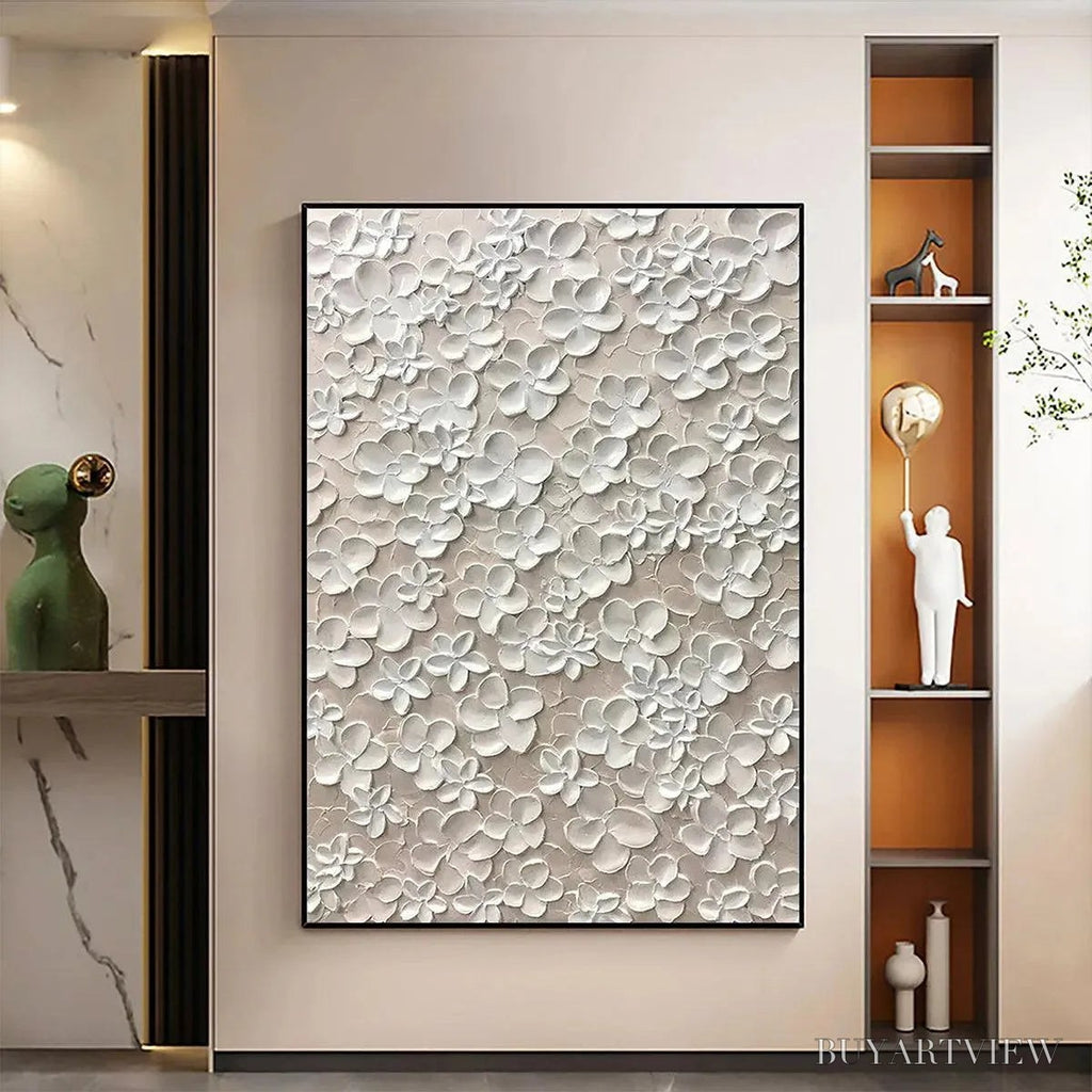 ARTOVITAS Blanc Bloom – White Floral Impasto Painting - image 2