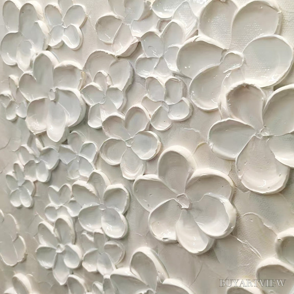 ARTOVITAS Blanc Bloom – White Floral Impasto Painting - image 3