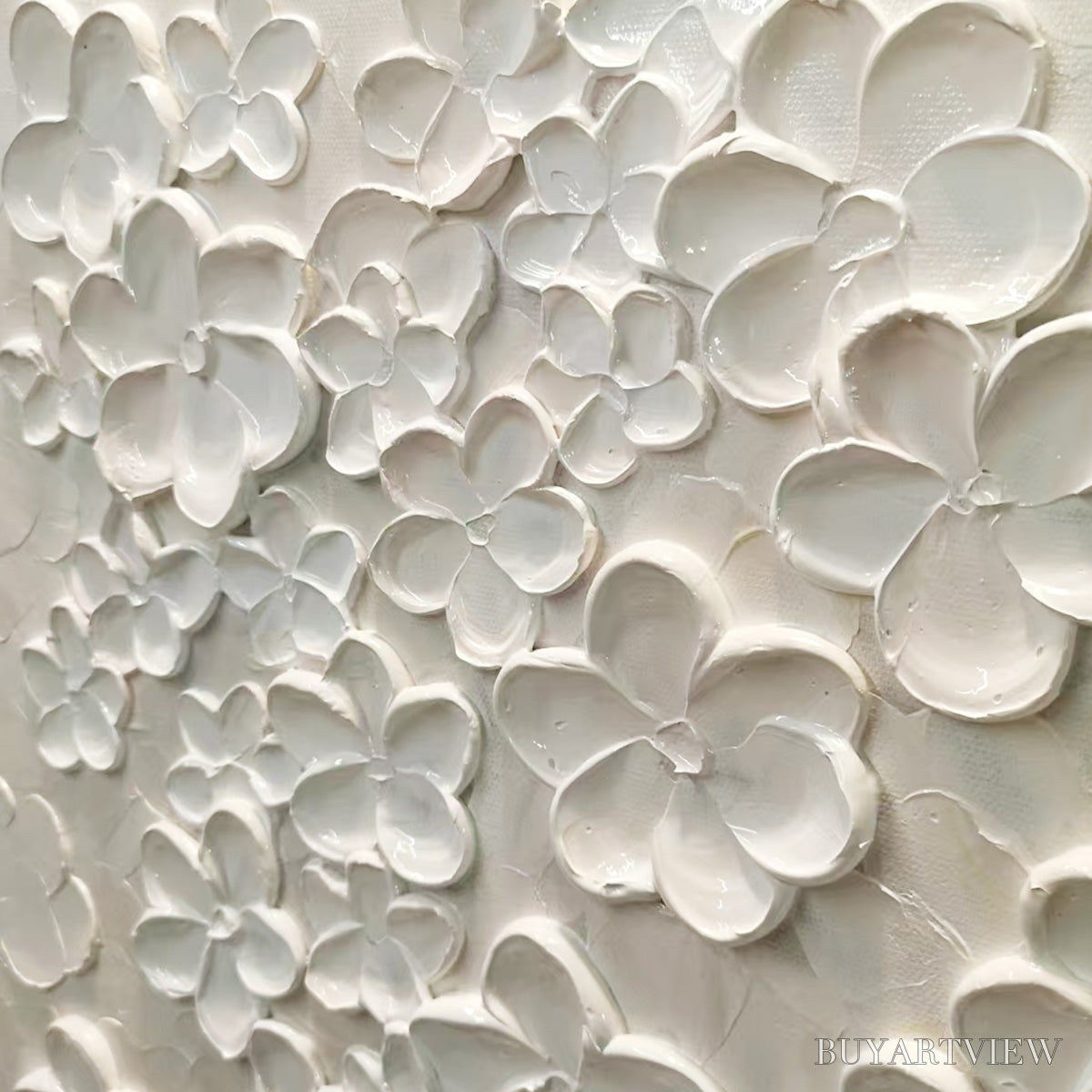 ARTOVITAS Blanc Bloom – White Floral Impasto Painting - image 3