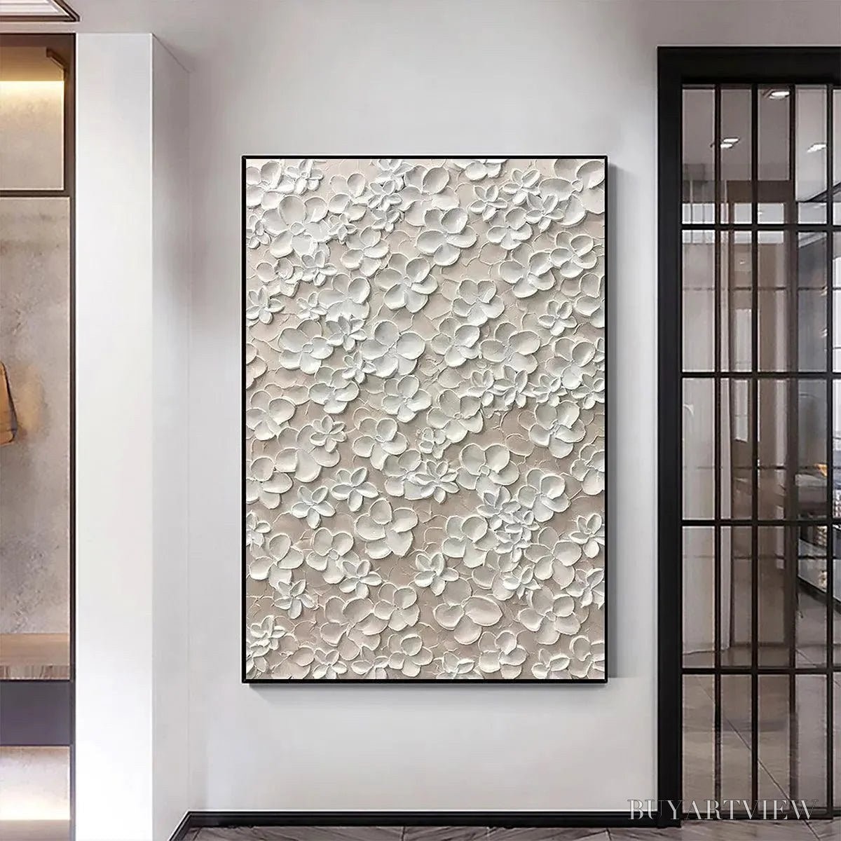 ARTOVITAS Blanc Bloom – White Floral Impasto Painting - image 4