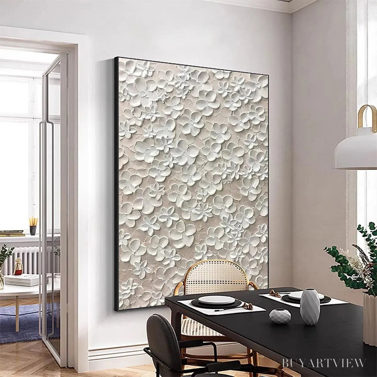 ARTOVITAS Blanc Bloom – White Floral Impasto Painting - image 5
