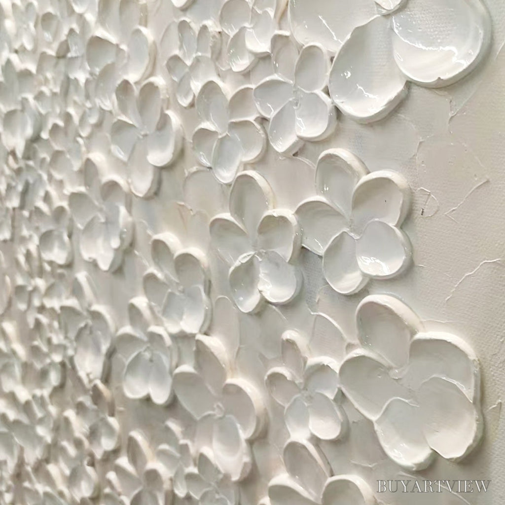 ARTOVITAS Blanc Bloom – White Floral Impasto Painting - image 6