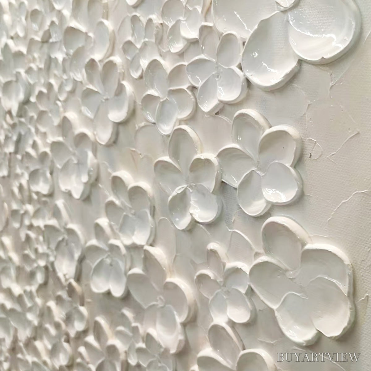 ARTOVITAS Blanc Bloom – White Floral Impasto Painting - image 6