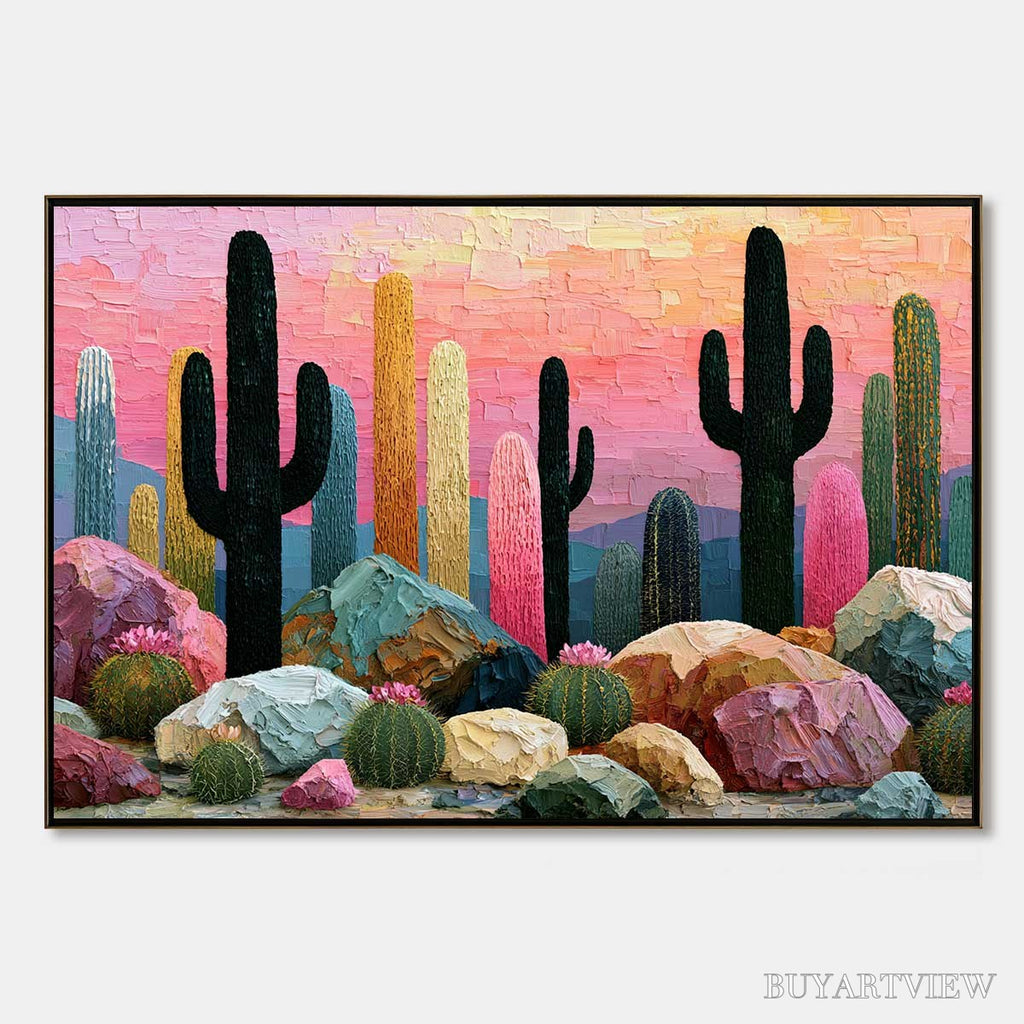 ARTOVITAS Desert Dreamscape | Textured Impasto Cactus Landscape Painting - image 1