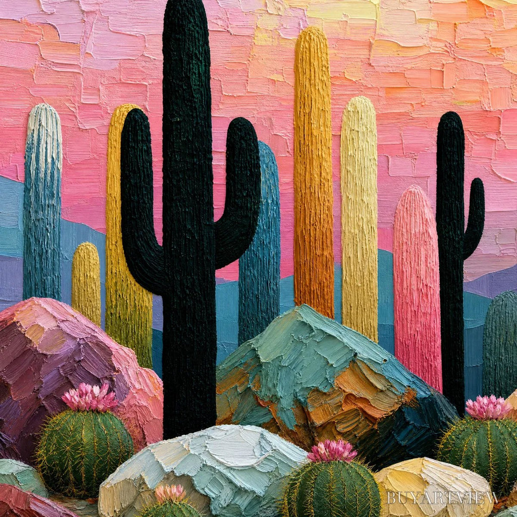 ARTOVITAS Desert Dreamscape | Textured Impasto Cactus Landscape Painting - image 3